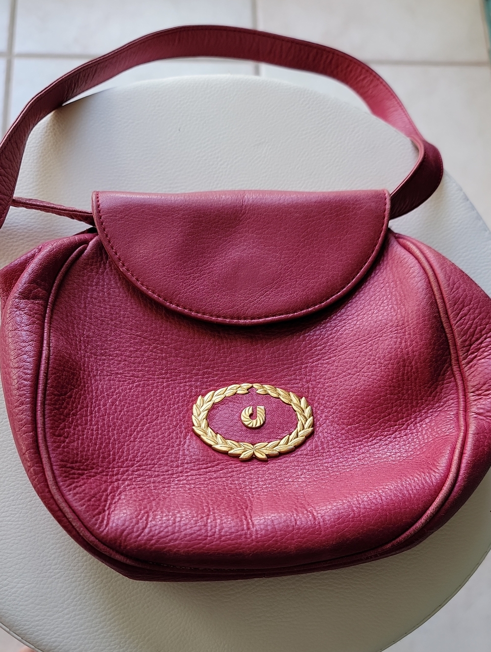 Charles Jourdan Burgundy Leather Crossbody Bag with Gold Emblem